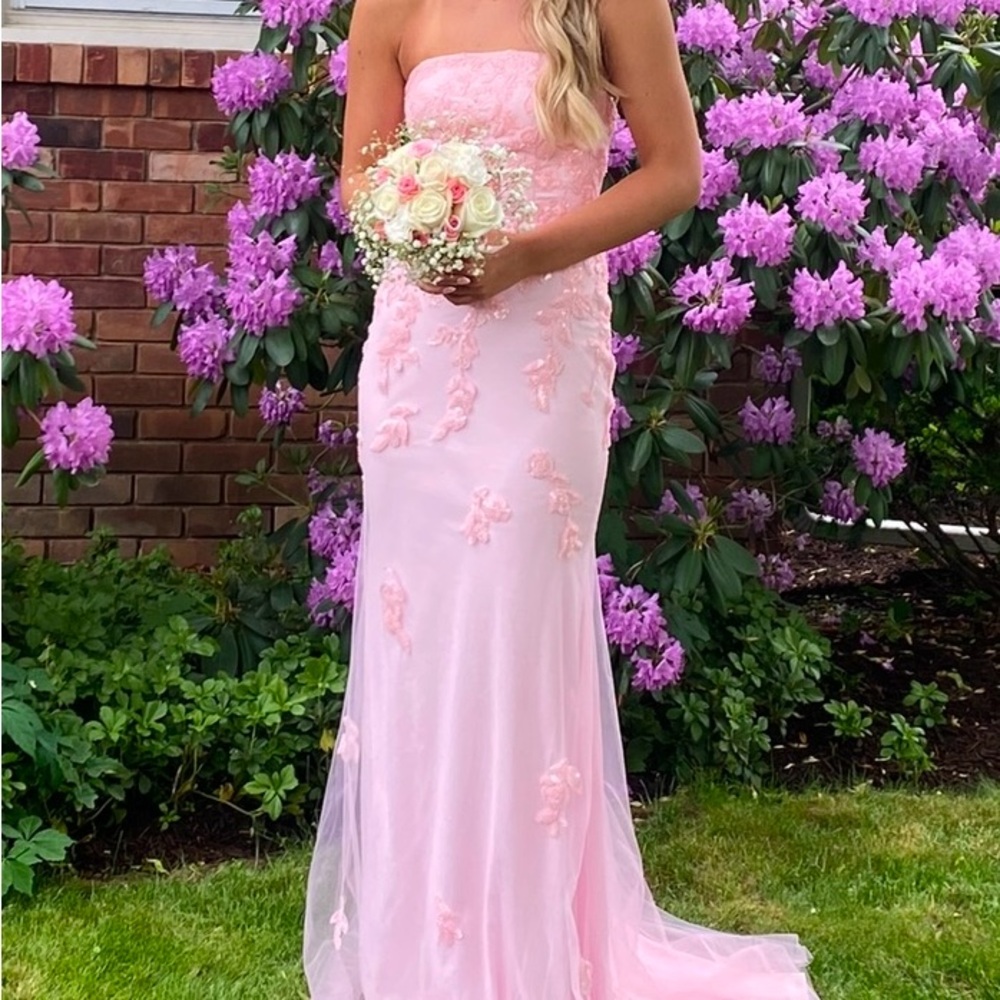 Elegant Pink Floral Prom Gown